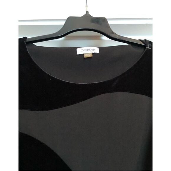 CALVIN KLEIN - NWOT - L Sz 14 Long Sleeve Solid Sheath Midi Dress/Velvet Detail - Picture 5 of 15